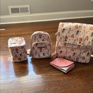 Kids Princess Print Backpack Set - Pink
